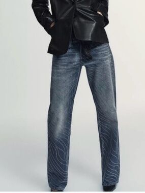 Zara TRF LOW RISE WIDE LEG RHINESTONE Size 2